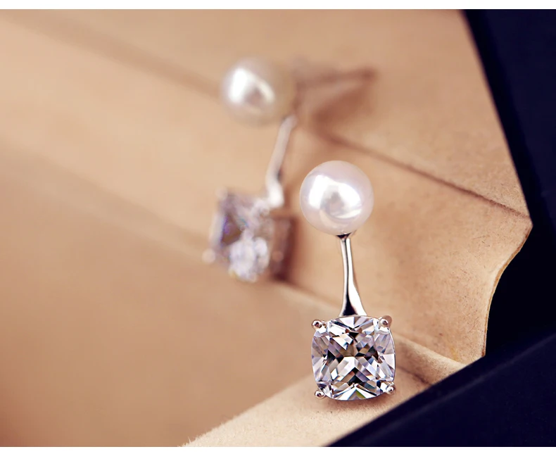 Горячая Распродажа, Модные Роскошные Жемчужные Кристальные серьги-гвоздики, квадратный дизайн, 925 серебряные серьги для женщин, ювелирные изделия для ушей