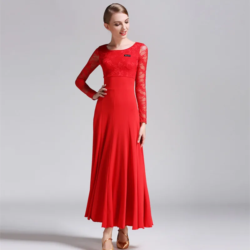 Round Neck Lace Stitcing Women Ballroom Dance Dress For Dancing Clothes Waltz Dress Modern Dance Costumes Rumba Wear