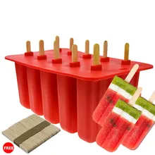 10 ячеек Плесень лоток сковорода силиконовая форма для мороженого кухня замороженный кубик льда формы с 50 шт. Бесплатные палочки для мороженого 1 шт./партия