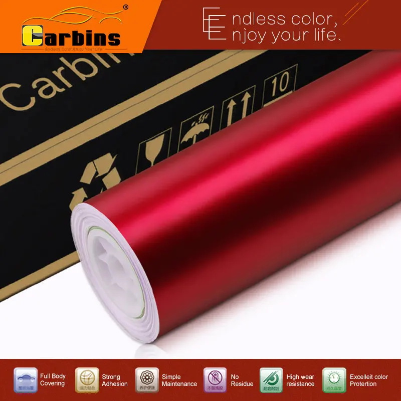 

Matte chrome vinyl car wrap 1.52*18M/Roll (5ft x 60ft) with air release channels red blue gold green purple color option