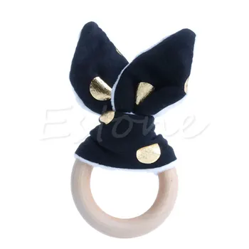 

Care Baby Handmade Wooden Natural Baby Teething Ring Chewie Teether Bunny Sensory Toy Gift