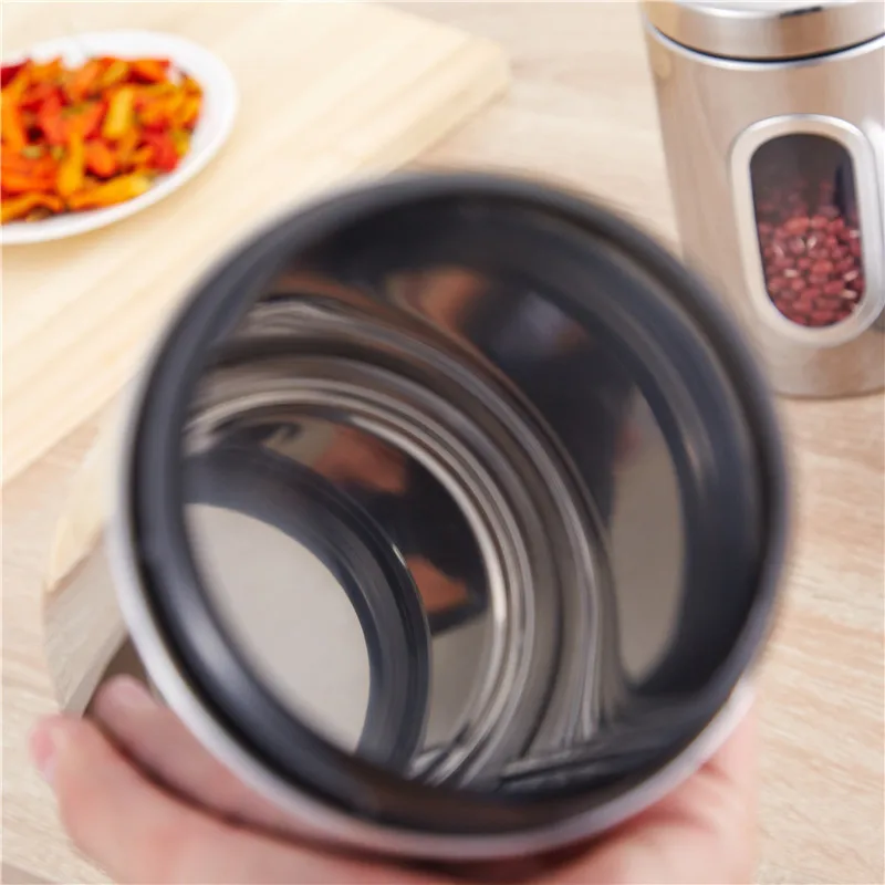 3Pcs Stainless Steel Storage Jar Thick Transparent Sealed Cans Noodles Grains Coffee Tea Candy Jar Kitchen Storage Bottle