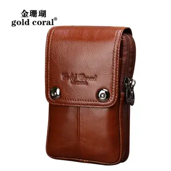 

GOLD CORAL Brand Genuine Leather High Quality Men High Capacity Waist Bag Male Pack Belt Loops Hip Bum Bag Travel Male bag 233-L