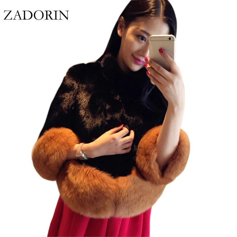 

2019 Autumn Women Faux Rabbit Fur Coat Patchwork Faux Mink Fur Short Pink Jacket Women Parka Gilet Fourrure manteau femme S-3XL