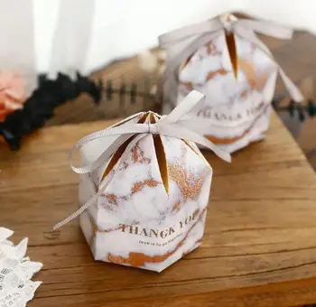 

50Pcs Creative Burgundy Green White Pink Hexagonal Wedding Favors Candy Boxes Party Gift Box Bomboniera Giveaways Boxes