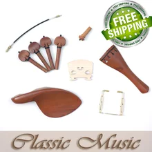 High Quality Boxwood Violin Parts (4/4), Including Chinrest, Tailpiece, Endpin, Bridge, Pegs, Chinrest Clamp & Tail Gut