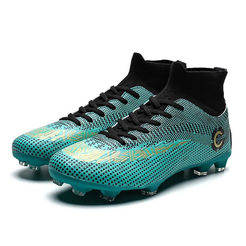 

Men Football Boots Soccer Cleats Boots Long Spikes TF Spikes Ankle High Top Sneakers Soft Indoor Turf Futsal Soccer Shoes Men