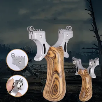 

Stainless steel hunting slingshot precision aiming point sandalwood handle outdoor shooting and flat rubber band 2019 new
