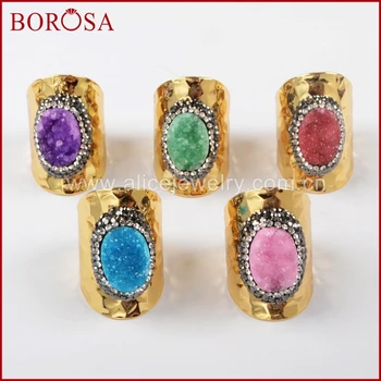

BOROSA Fashion Druzy Band Ring,Size 7 Gold Color Rainbow Drusy Ajustable Ring High Quality Gems for Women JAB789