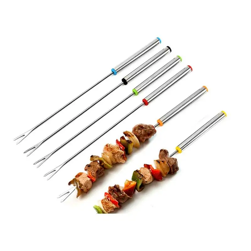 Stainless Steel Skewers Flat Meat BBQ Skewers Forks Outdoor BBQ