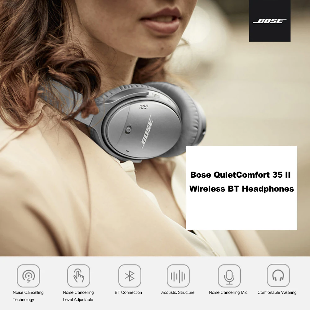 Беспроводные bluetooth-наушники Bose quietкомфорт 35 II ANC с гарнитурой для басов, акустические наушники с шумоподавлением и микрофоном