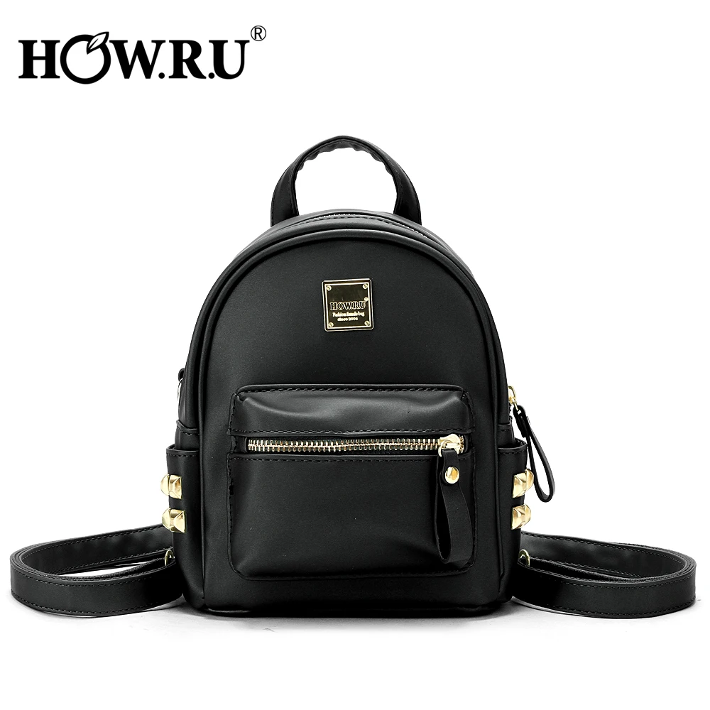 

HOWRU Punk Hip-Hop Mini Backpack Women Rivets PU Leather Zipper Back Pack Female Backpacks Casual School Bag for Teenager Girls