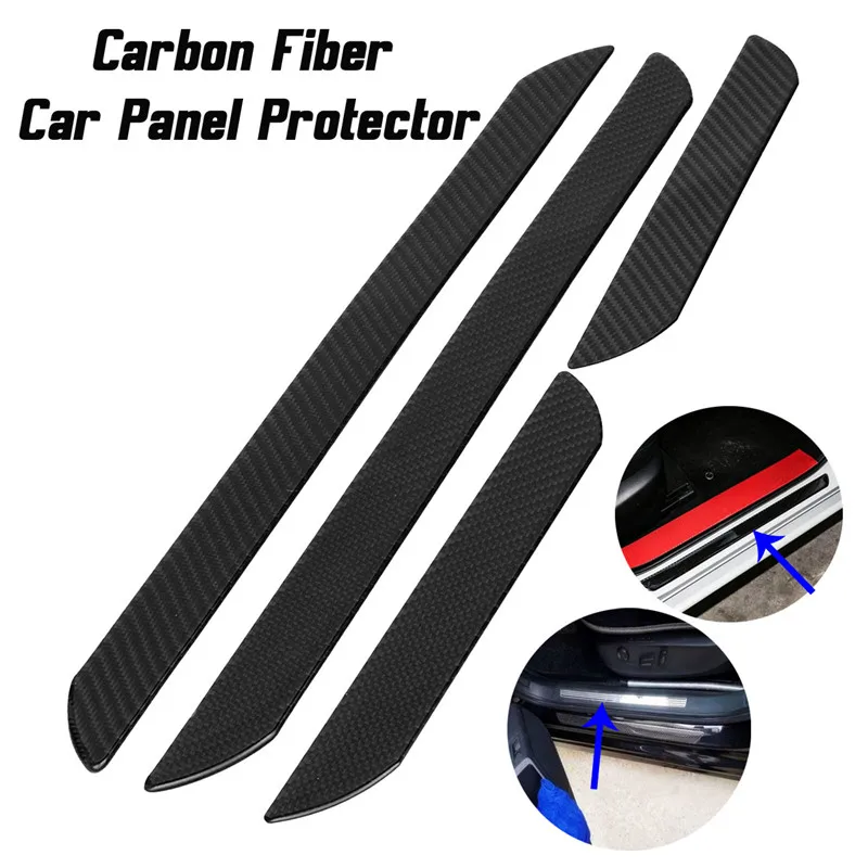 

4 Pcs Carbon Fiber Car Scuff Plate Door Sill Cover Panel Step Protector Guard Auto Replacement Parts
