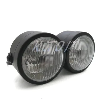 

ZORBYZ Black Metal Twin Headlight Motorcycle Double Dual Lamp Front Light Street Fighter Naked Dominator