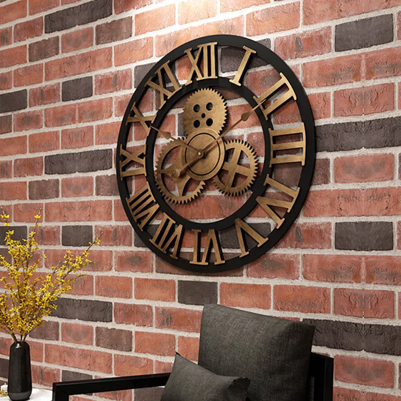 Творческий бесшумные настенные часы 3D Retro в деревенском стиле DIY декоративный роскошный деревянный ручной работы Крупногабаритные настенные часы для дома Декор для бара, кафе