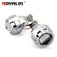 ROYALIN Car Styling 2.0 HID Bi xenon Headlight Projector Lens Metal W/ Mini Gatling Gun Shroud For Motorcycle H1 H7 H4 Retrofit