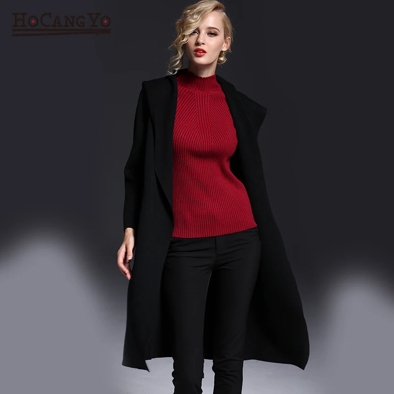 HCYO Winter Sweaters Cardigan Ladies Sweater Coat Slim Solid Hooded Knitting Thick Cardigans Free Size |
