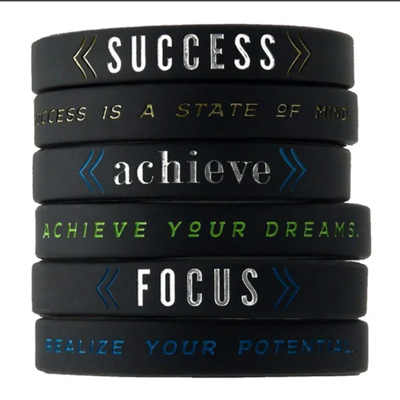 

1pc Success Achieve Focus Motivational Silicone Wristbands with Inspirational Messages Adult Unisex Size for Men Women Teen