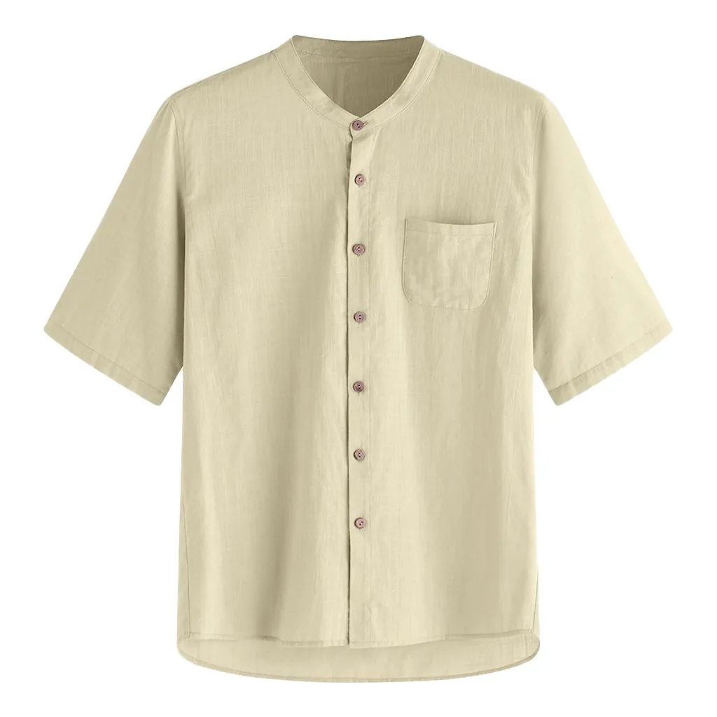 

Summer Men's Shirt Baggy Solid Cotton Linen Male Blouse Tops Casual Comfortable Short Sleeve Button Shirts camiseta hombre
