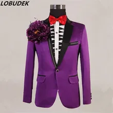 Куртка Блейзер для выпускного наряд мужской формальные красный Жених торжественное платье Фиолетовый певица танцор бар вечерние фиолетовый цвет