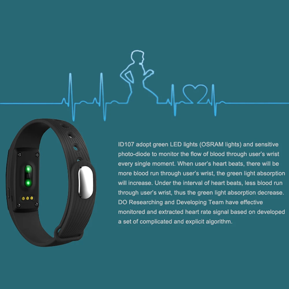 Original Smart Band ID107 Fitness Tracker Heart Rate Monitor OLED Touch Screen Smart Bracelet Bluetooth Wristband VS Mi Band 2