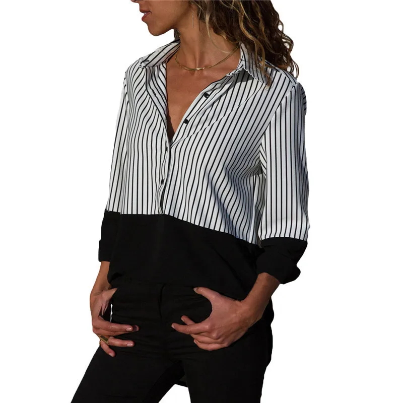 Women Blouses 2019 Striped Blouse Womens Tops And Blouses Long Sleeve Turn Down Collar Office Blouse Shirt Blusas Tunique Femme