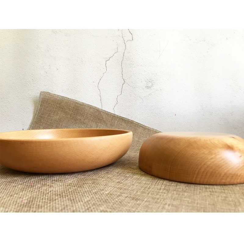 Япония стиль бука большая Фруктовая тарелка твердой древесины Салатница лапша круглая чаша посуда столовая посуда Салатница