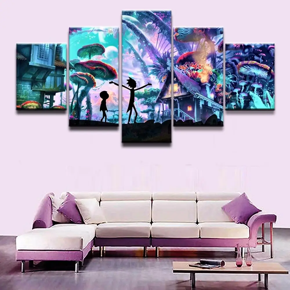 

Prints Painting Wall Art Cartoon Rick Morty Poster Mushroom Canvas Modular Classic Spray Pictures Simple Kids Room Decoration