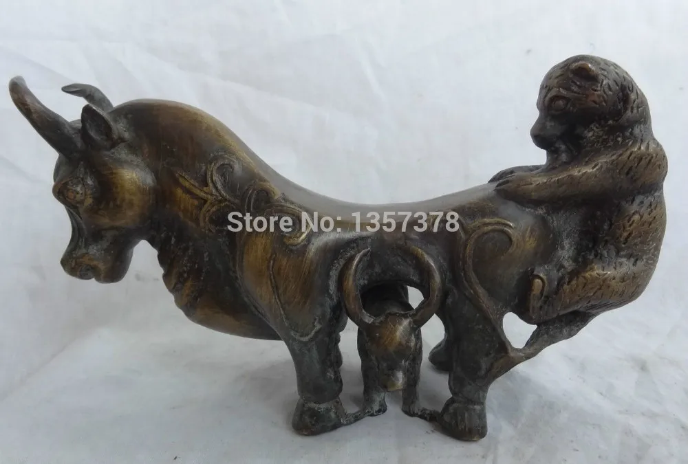 

shitou 00515 8" Chinese Bronze Wealth JiXiang Zodiac Bull Ox Bear Statue Animal Sculpture