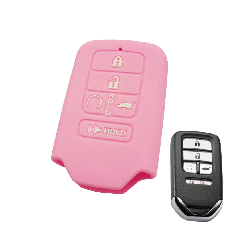 5 кнопок силиконовый автомобильный смарт-замок без ключей брелок крышка подходит для HONDA CIVIC ACCORD PILOT удаленный Чехол держатель оболочки - Название цвета: PINK