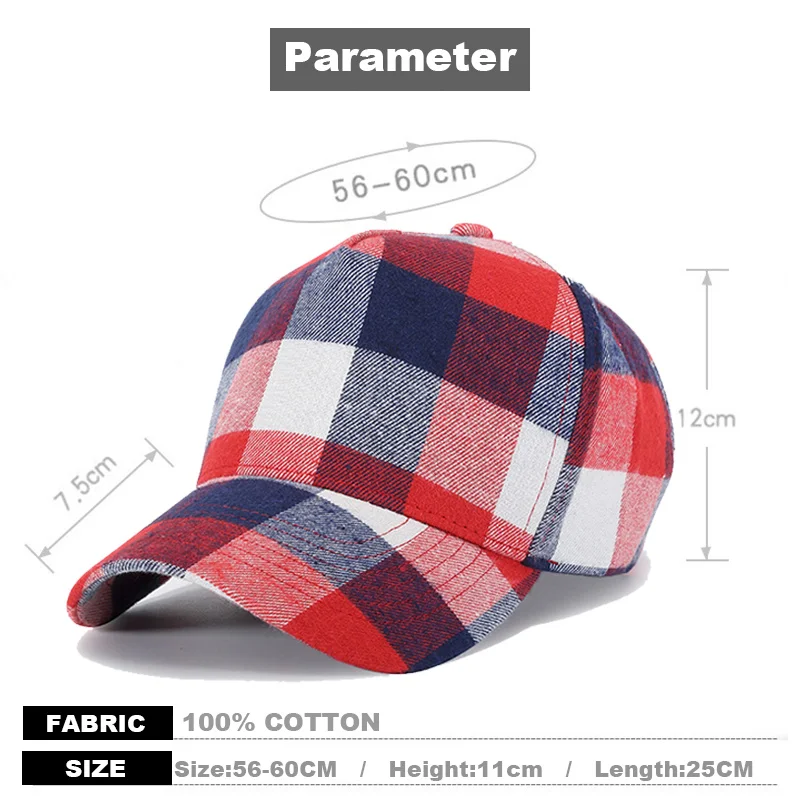 WUKE gorra a cuadros Casual gorra de béisbol hombres mujeres huesos rojos Hip Hop Casquette Homme Gorras Para Hombre Beisbol ajustable