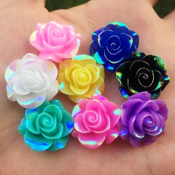 

19mm 10pcs mix colour resin rose flower,AB resin 3D flower Cabochons Cameo DIY wedding decoration -E65
