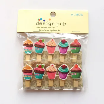 

10 Pcs/Set Sweet Birthday Cake Wooden Clip Photo Clips Party Decoration Clip with Hemp Rope
