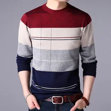 Теплый зимний полосатый свитер мужской толстый мужской пуловер свитер плюс размер тонкий длинный рукав полосатый флисовый пуловер для мужчин 4XL