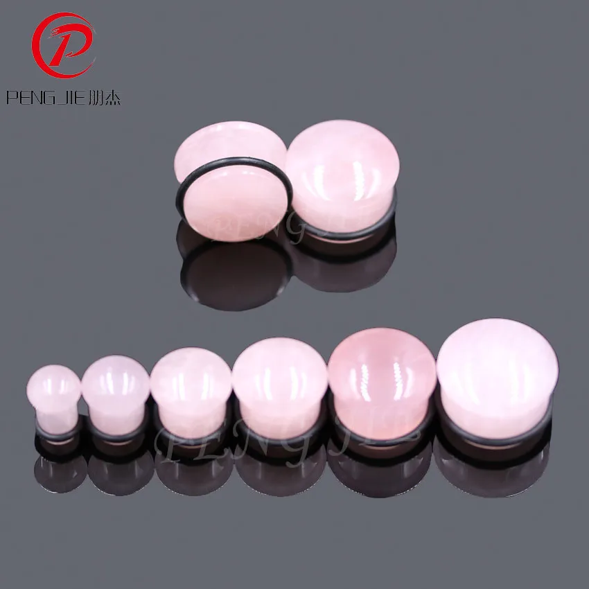 2017New Natural Pink Stone Rubber Ring Flesh Tunnels Ear Expander