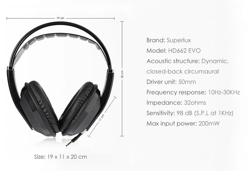 Superlux HD662EVO закрытые наушники для мониторинга игровые гарнитуры со съемными наушниками саморегулирующаяся повязка на голову белый/черный