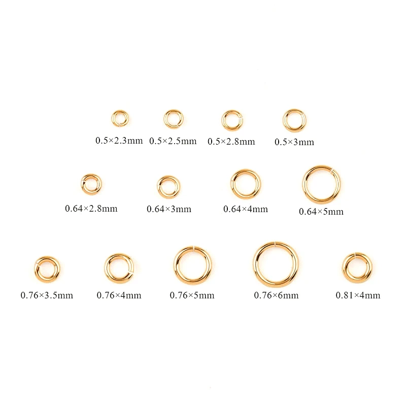 10pcs 0.5/0.64/0.76/0.81mm 14K 골드 충전 오픈 점프 링 14K 골드 스플릿 링, 열쇠 고리 및 팔찌 쥬얼리 제작