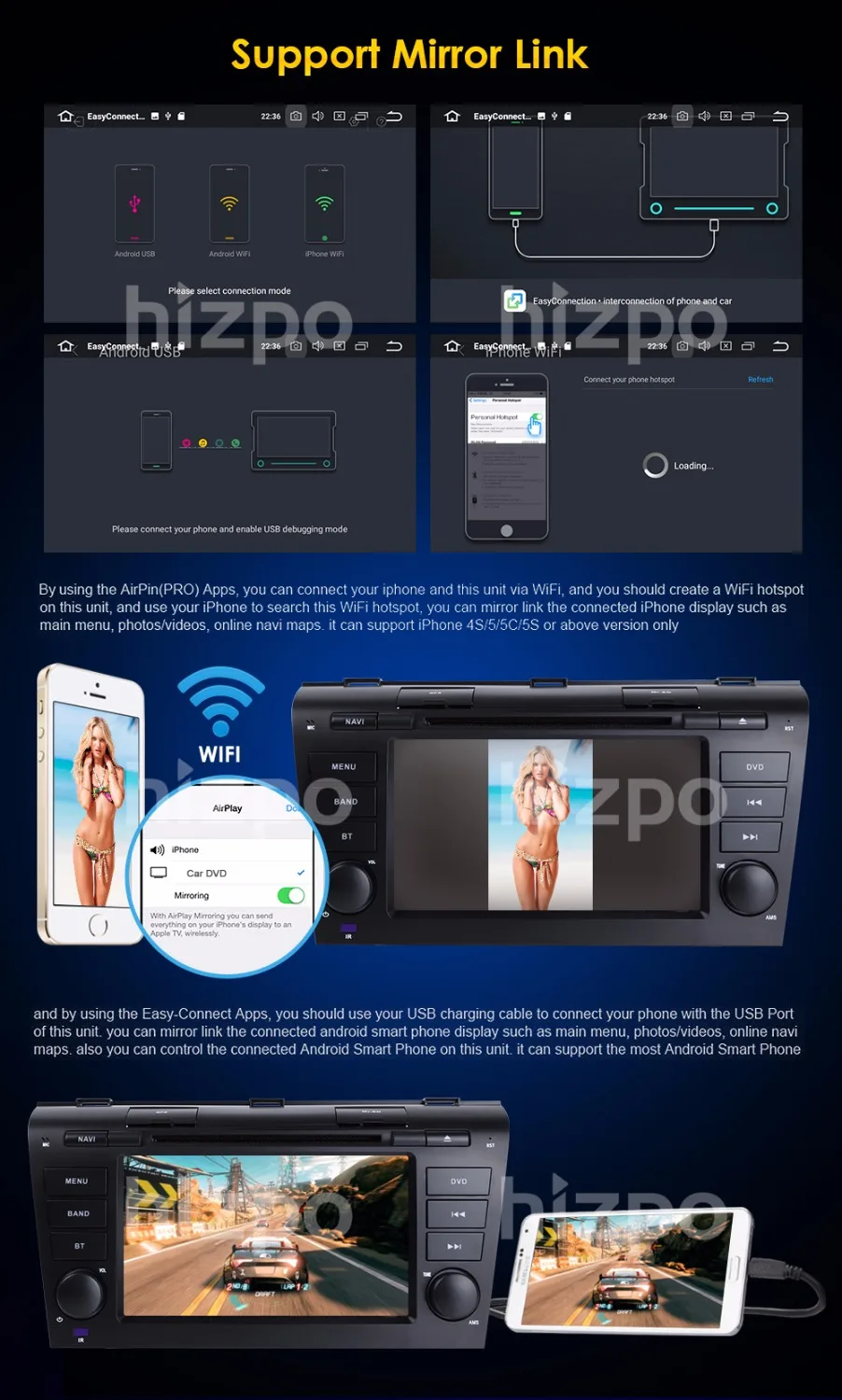 Perfect hizpo IPS 2 din car dvd radio Player Android 8.0 for mazda 3 mazda3 2004-2009 car gps Navigation multimedia tape recorder 7" dab 1