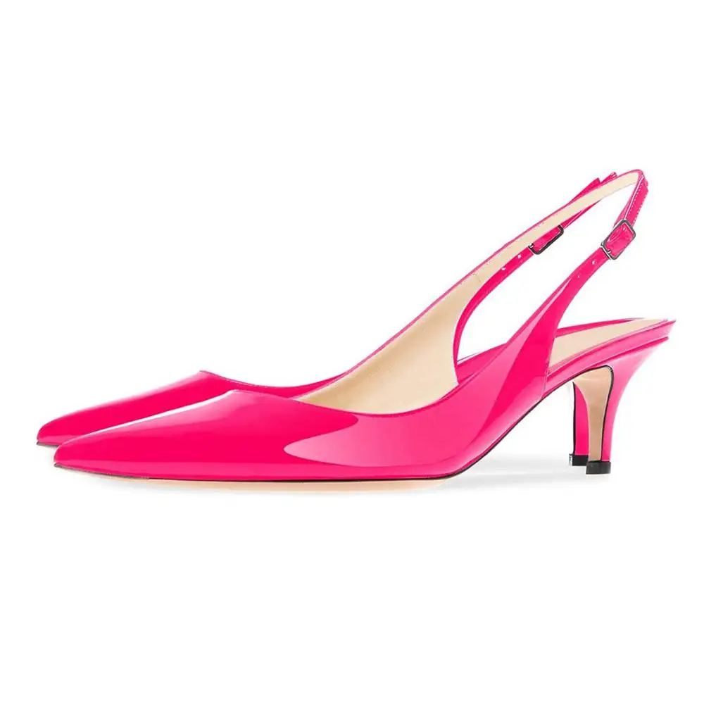 Maguidern/Брендовые женские туфли-лодочки из лакированной кожи с острым носком и ремешком на щиколотке на каблуке «рюмочка»; босоножки на шпильках 6,5 см - Цвет: Hot pink patent