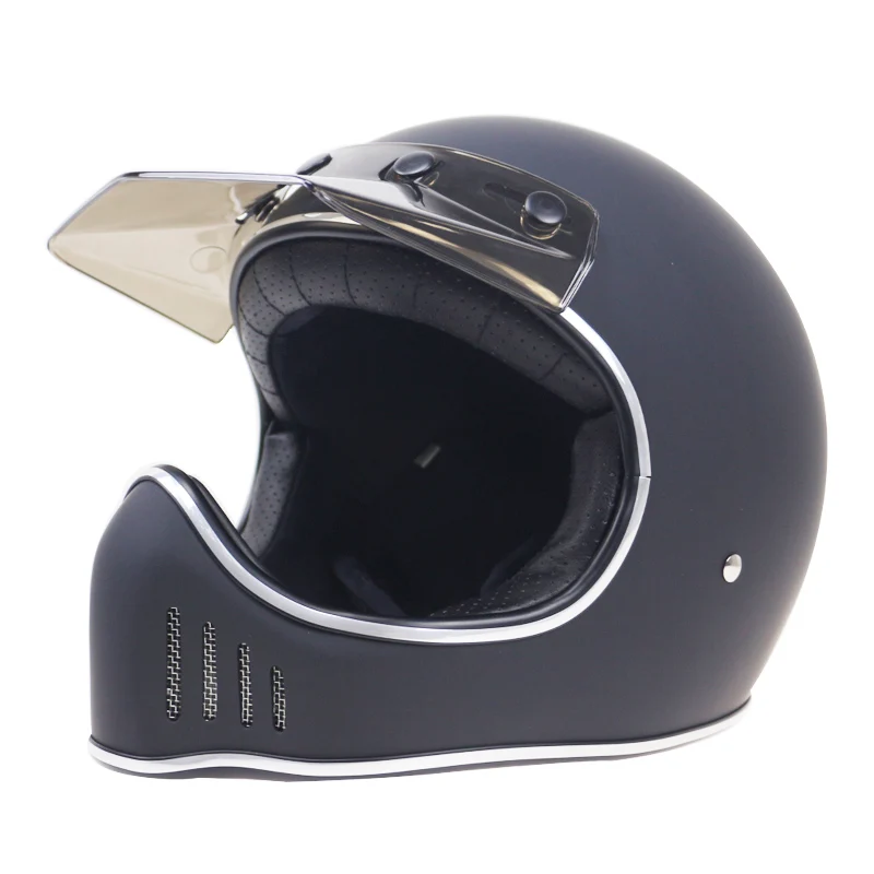 Retro style motorbike full face helmet 5 pin attachment with visor DOT
