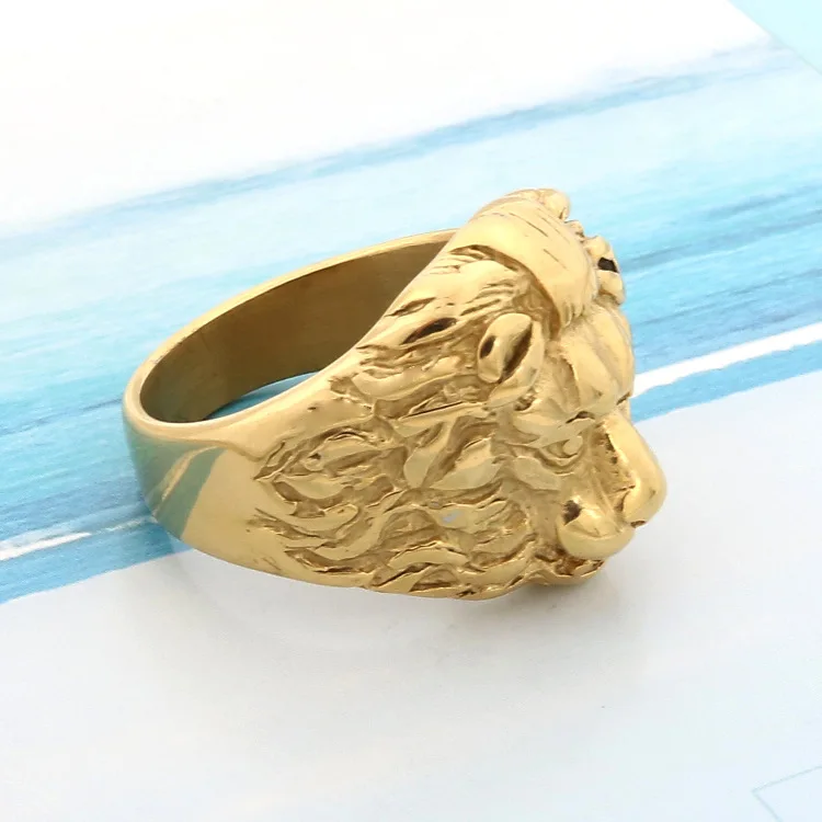 Европейские и американские золотая голова льва кольцо titanium стальное кольцо Модная уникальная, из нержавеющей стали ювелирное изделие напрямую с завода