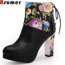 Горячая распродажа; Новое поступление; женские ботинки на молнии с перекрестной шнуровкой; сезон осень-зима; женские ботинки; Цвет черный, красный, белый; Asumer