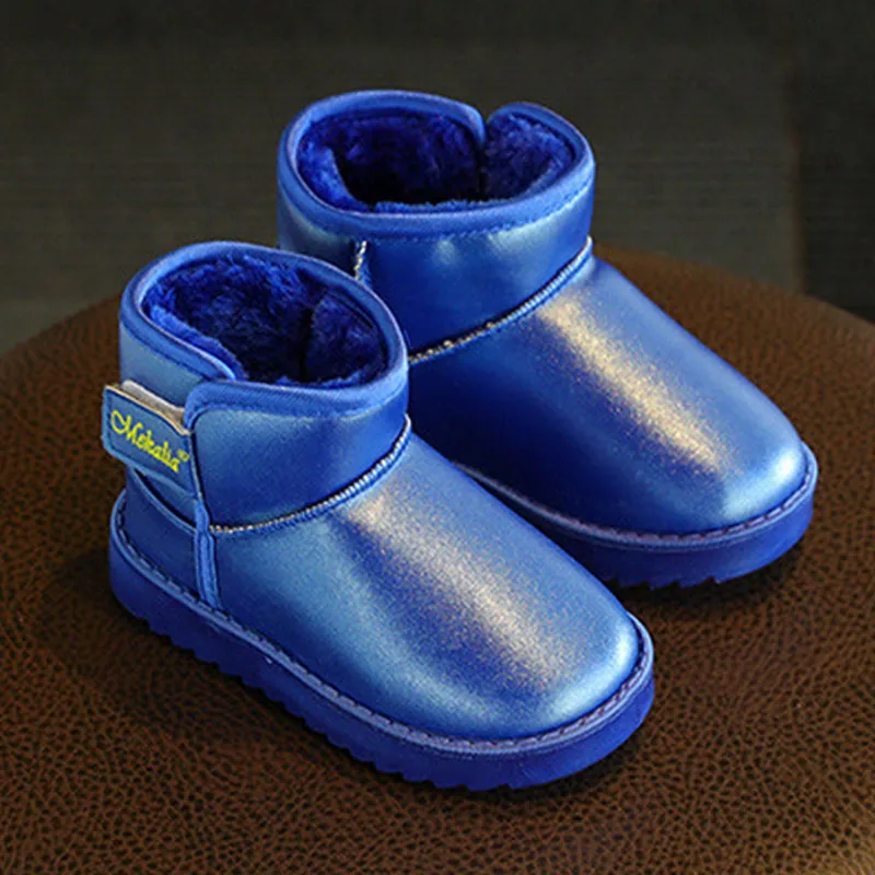 Amuybeen/ г.; зимние ботинки для девочек; новогодняя Детская обувь; однотонная Волшебная Пряжка; плотные водонепроницаемые теплые детские ботинки - Цвет: Girl boots blue