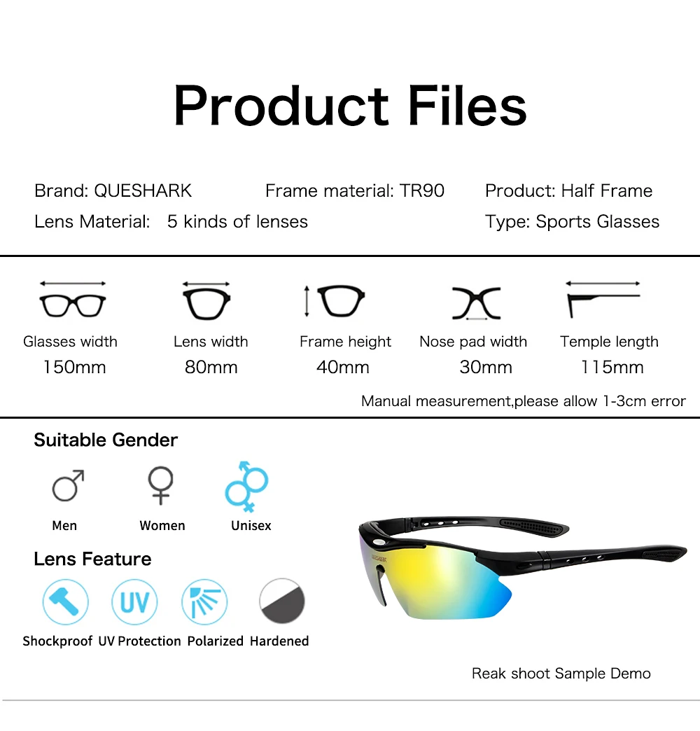 Queshark поляризационные велосипедные солнцезащитные очки, велосипедные гоночные велосипедные защитные очки, походные очки для рыбалки+ оправа для близорукости