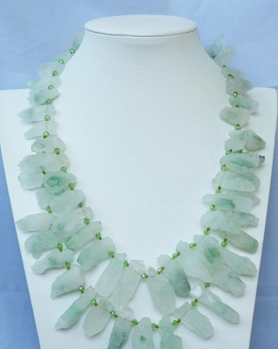 

Jew2492 2strds Natural Green Quartz Rough Necklace
