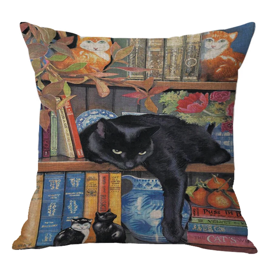 

Factory Direct Supply New Cute Cartoon Anime Printed Cotton Linen Pillow Home Baby Room Decor Cat Cushion For Kids Gift