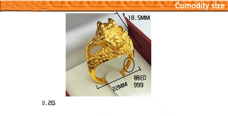 

Vintage Lion Head Chinese dragon Rings Yellow Gold GF Men's Animal Sz at will stamp 999