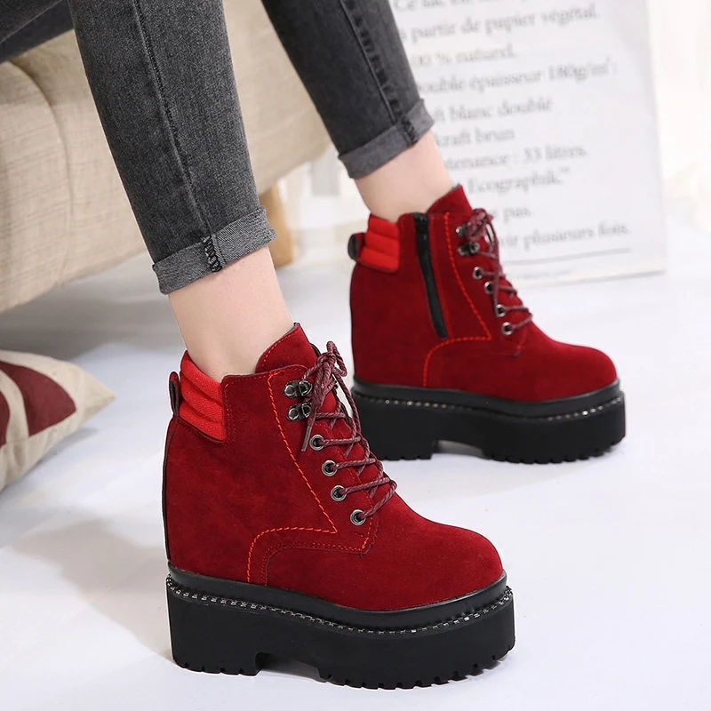 SWYIVY Woman Ankle Snow Boots Platform Winter 2018 Female Casual Shoes Wedge 12 CM Lady Solid Short Boots Velvet Fur Snowboots