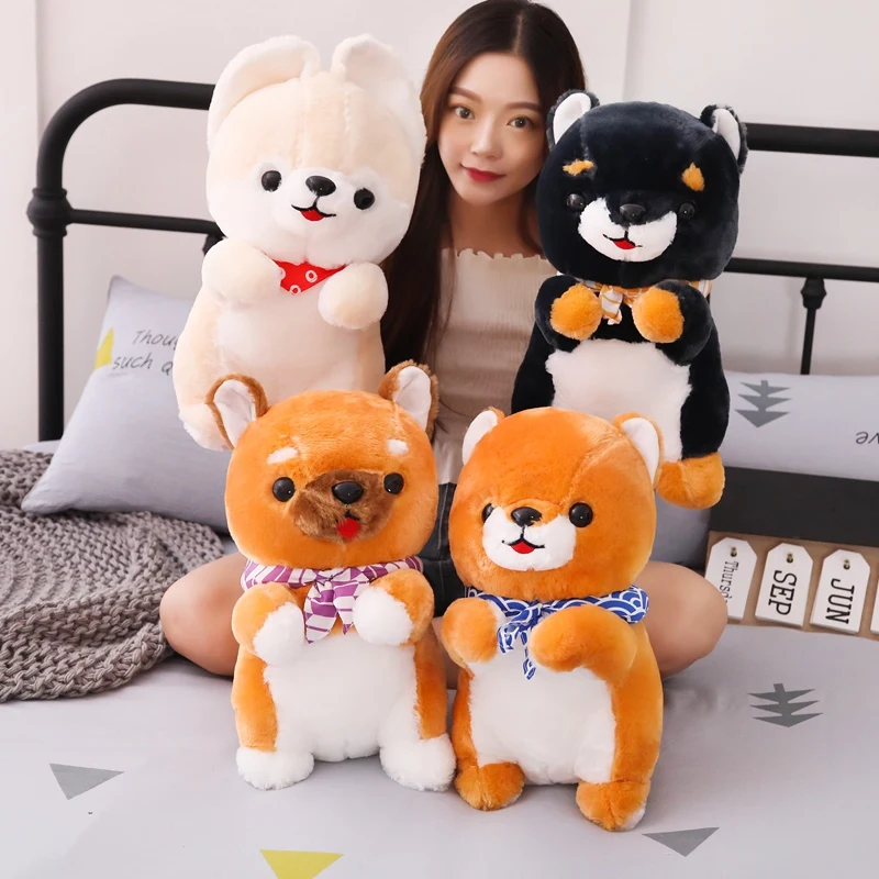 

2019 New Arrival Mini Realistic Cute Plush Shiba Inu Fur Lifelike Animal Simulation Shiba Inu with scarf Toy Model Birthday Gift