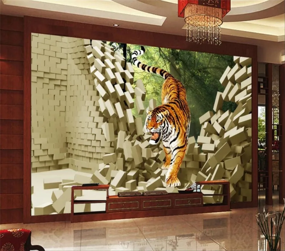 beibehang Custom wallpaper 3D three dimensional tiger tiger background ...
